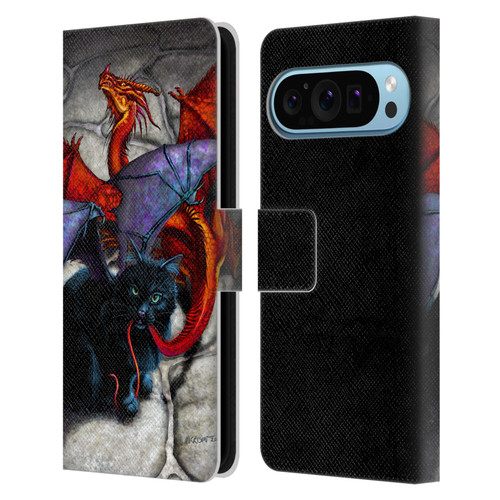 Stanley Morrison Art Bat Winged Black Cat & Dragon Leather Book Wallet Case Cover For Google Pixel 9 / Pixel 9 Pro
