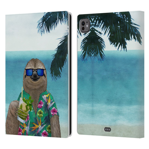 Barruf Animals Sloth In Summer Leather Book Wallet Case Cover For Apple iPad Pro 11 M4 2024
