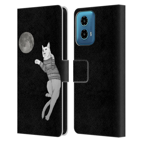 Barruf Animals Cat-ch The Moon Leather Book Wallet Case Cover For Motorola Moto G34 5G
