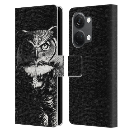 Stanley Morrison Black And White Great Horned Owl Leather Book Wallet Case Cover For OnePlus Nord 3 5G