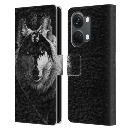 Stanley Morrison Black And White Gray Wolf With Dragon Marking Leather Book Wallet Case Cover For OnePlus Nord 3 5G