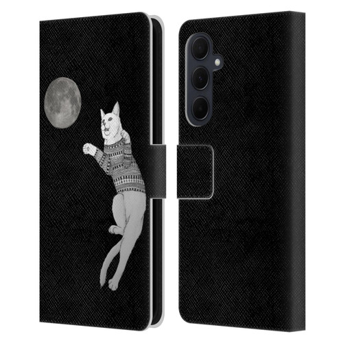 Barruf Animals Cat-ch The Moon Leather Book Wallet Case Cover For Samsung Galaxy A35 5G