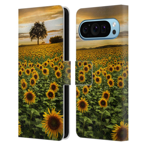 Celebrate Life Gallery Florals Big Sunflower Field Leather Book Wallet Case Cover For Google Pixel 9 / Pixel 9 Pro