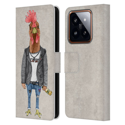 Barruf Animals Punk Rooster Leather Book Wallet Case Cover For Xiaomi 14