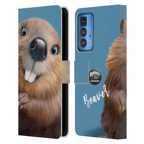 Animal Club International Faces Beaver Leather Book Wallet Case Cover For Motorola Edge 20 Pro