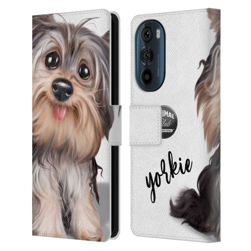 Animal Club International Faces Yorkie Leather Book Wallet Case Cover For Motorola Edge 30