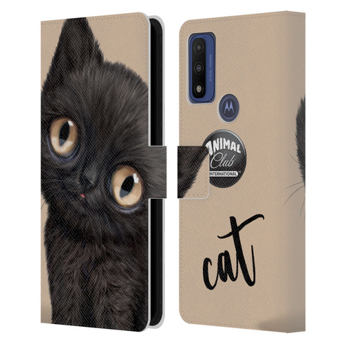 Animal Club International Faces Black Cat Leather Book Wallet Case Cover For Motorola G Pure