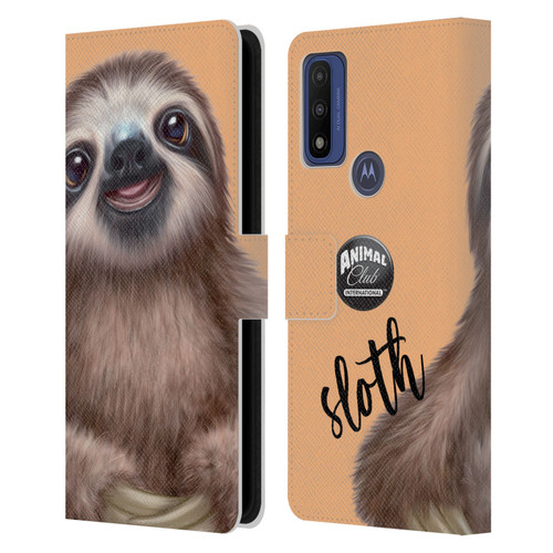 Animal Club International Faces Sloth Leather Book Wallet Case Cover For Motorola G Pure
