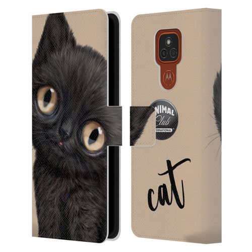 Animal Club International Faces Black Cat Leather Book Wallet Case Cover For Motorola Moto E7 Plus