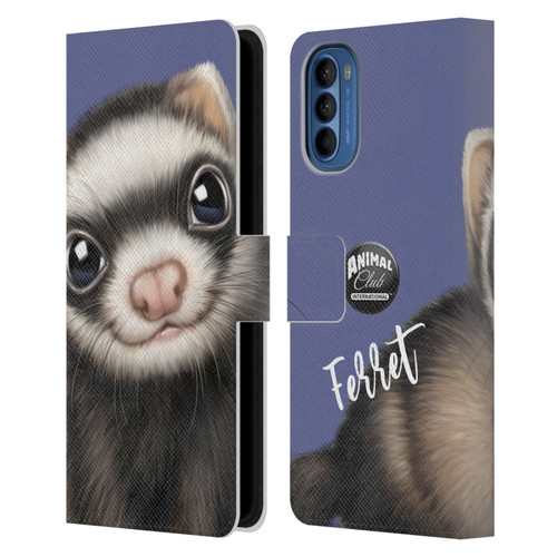 Animal Club International Faces Ferret Leather Book Wallet Case Cover For Motorola Moto G41