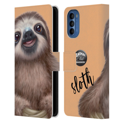 Animal Club International Faces Sloth Leather Book Wallet Case Cover For Motorola Moto G41