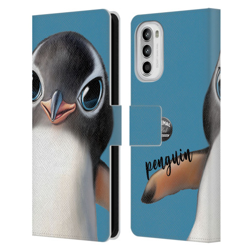 Animal Club International Faces Penguin Leather Book Wallet Case Cover For Motorola Moto G52