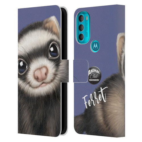 Animal Club International Faces Ferret Leather Book Wallet Case Cover For Motorola Moto G71 5G