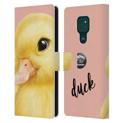 Animal Club International Faces Duck Leather Book Wallet Case Cover For Motorola Moto G9 Play