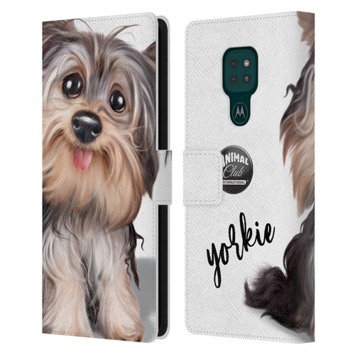 Animal Club International Faces Yorkie Leather Book Wallet Case Cover For Motorola Moto G9 Play