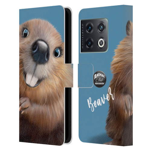 Animal Club International Faces Beaver Leather Book Wallet Case Cover For OnePlus 10 Pro