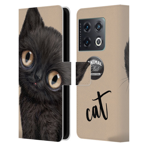 Animal Club International Faces Black Cat Leather Book Wallet Case Cover For OnePlus 10 Pro