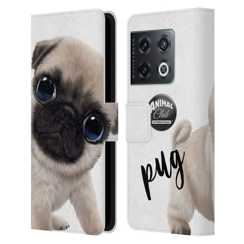 Animal Club International Faces Pug Leather Book Wallet Case Cover For OnePlus 10 Pro