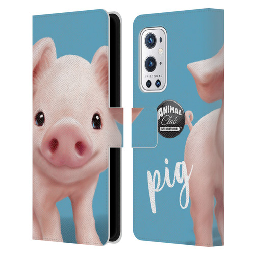 Animal Club International Faces Pig Leather Book Wallet Case Cover For OnePlus 9 Pro