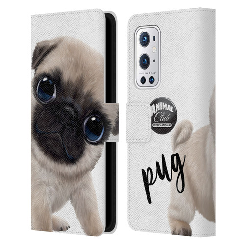 Animal Club International Faces Pug Leather Book Wallet Case Cover For OnePlus 9 Pro