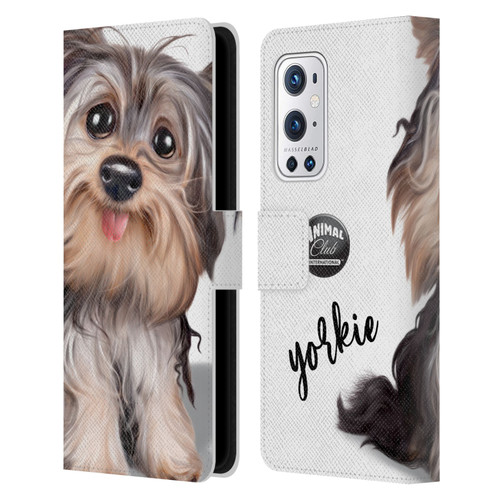 Animal Club International Faces Yorkie Leather Book Wallet Case Cover For OnePlus 9 Pro