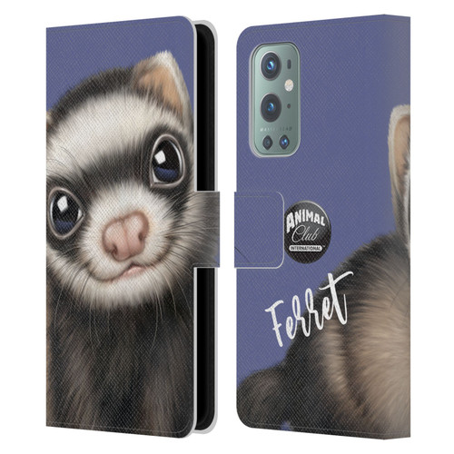 Animal Club International Faces Ferret Leather Book Wallet Case Cover For OnePlus 9