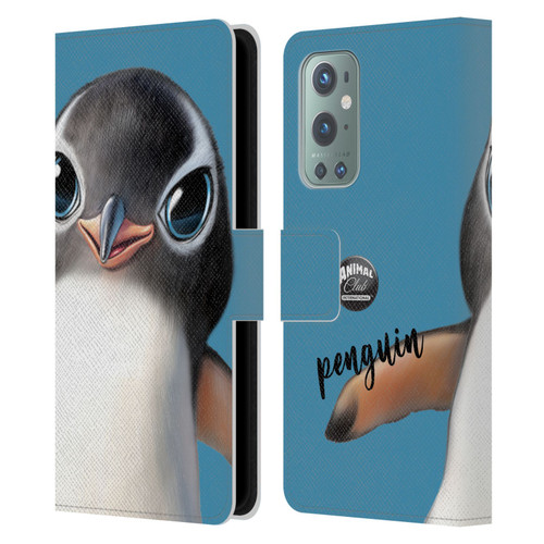 Animal Club International Faces Penguin Leather Book Wallet Case Cover For OnePlus 9