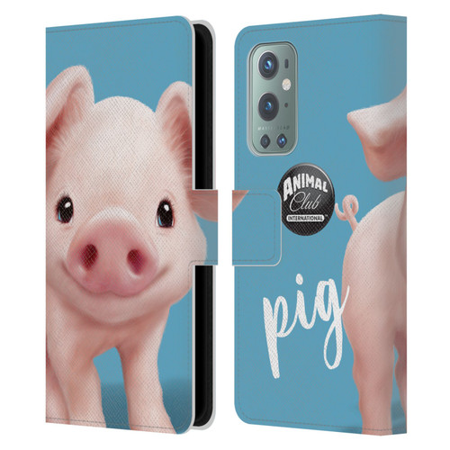 Animal Club International Faces Pig Leather Book Wallet Case Cover For OnePlus 9