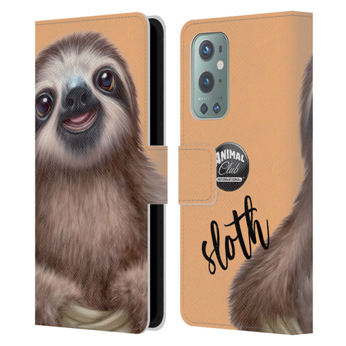 Animal Club International Faces Sloth Leather Book Wallet Case Cover For OnePlus 9