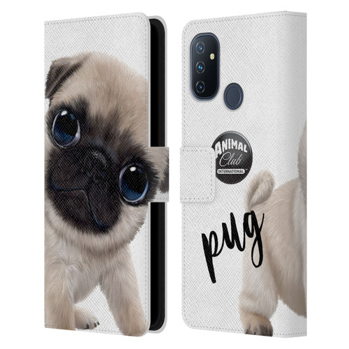 Animal Club International Faces Pug Leather Book Wallet Case Cover For OnePlus Nord N100