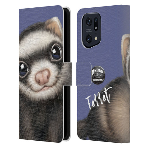 Animal Club International Faces Ferret Leather Book Wallet Case Cover For OPPO Find X5 Pro