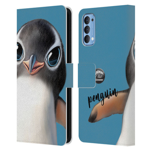 Animal Club International Faces Penguin Leather Book Wallet Case Cover For OPPO Reno 4 5G