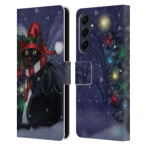 Ash Evans Black Cats Yuletide Cheer Leather Book Wallet Case Cover For Samsung Galaxy A55 5G