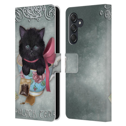 Ash Evans Black Cats Tea Leather Book Wallet Case Cover For Samsung Galaxy M55 5G