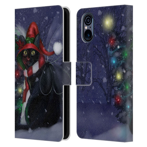 Ash Evans Black Cats Yuletide Cheer Leather Book Wallet Case Cover For Sony Xperia 5 V 5G
