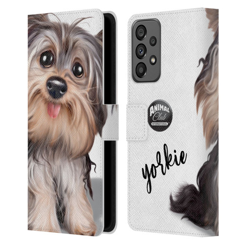 Animal Club International Faces Yorkie Leather Book Wallet Case Cover For Samsung Galaxy A73 5G (2022)