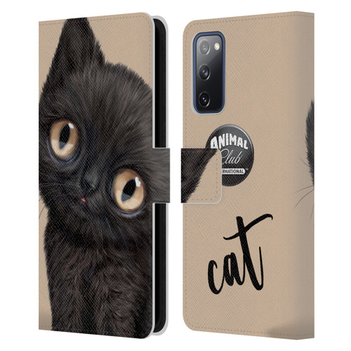 Animal Club International Faces Black Cat Leather Book Wallet Case Cover For Samsung Galaxy S20 FE / 5G