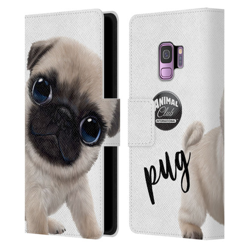 Animal Club International Faces Pug Leather Book Wallet Case Cover For Samsung Galaxy S9