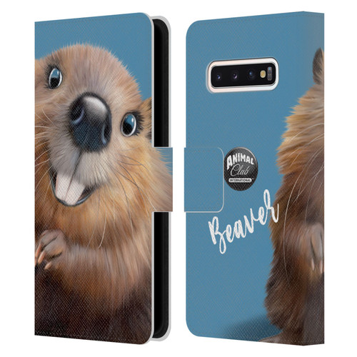 Animal Club International Faces Beaver Leather Book Wallet Case Cover For Samsung Galaxy S10