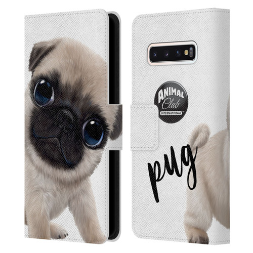 Animal Club International Faces Pug Leather Book Wallet Case Cover For Samsung Galaxy S10