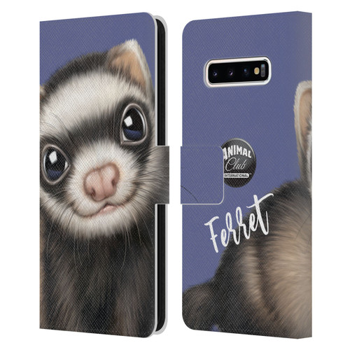 Animal Club International Faces Ferret Leather Book Wallet Case Cover For Samsung Galaxy S10+ / S10 Plus