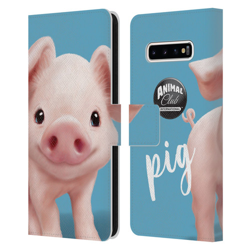 Animal Club International Faces Pig Leather Book Wallet Case Cover For Samsung Galaxy S10+ / S10 Plus