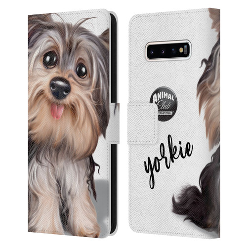 Animal Club International Faces Yorkie Leather Book Wallet Case Cover For Samsung Galaxy S10+ / S10 Plus