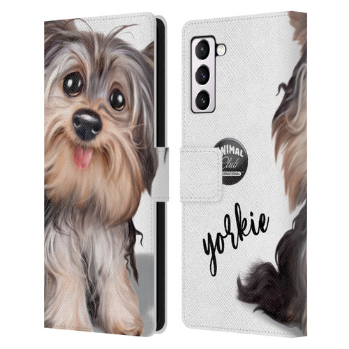 Animal Club International Faces Yorkie Leather Book Wallet Case Cover For Samsung Galaxy S21+ 5G