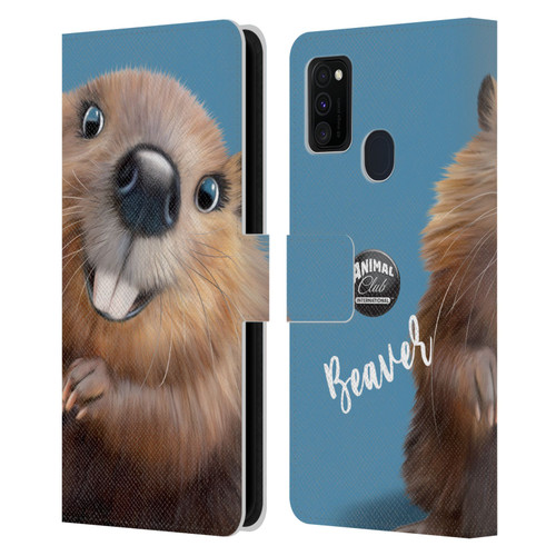 Animal Club International Faces Beaver Leather Book Wallet Case Cover For Samsung Galaxy M30s (2019)/M21 (2020)