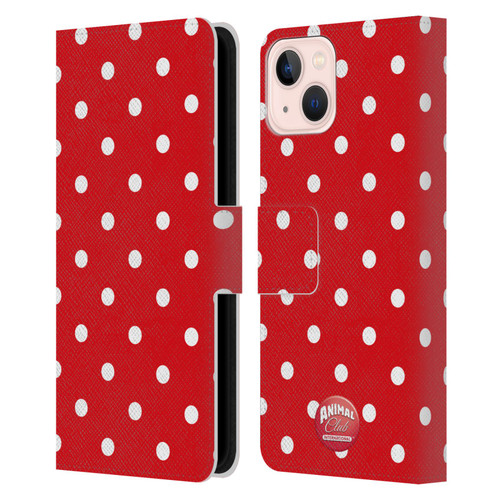 Animal Club International Patterns Polka Dots Red Leather Book Wallet Case Cover For Apple iPhone 13