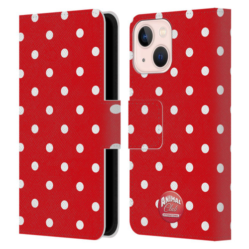Animal Club International Patterns Polka Dots Red Leather Book Wallet Case Cover For Apple iPhone 13 Mini