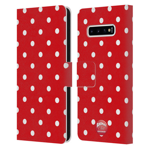 Animal Club International Patterns Polka Dots Red Leather Book Wallet Case Cover For Samsung Galaxy S10+ / S10 Plus