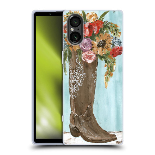 Haley Bush Floral Painting Boot Soft Gel Case for Sony Xperia 5 V 5G