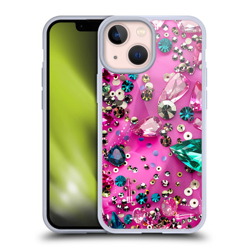 Haroulita Fancy Pattern Gemstones Hot Pink Soft Gel Case for Apple iPhone 13 Mini